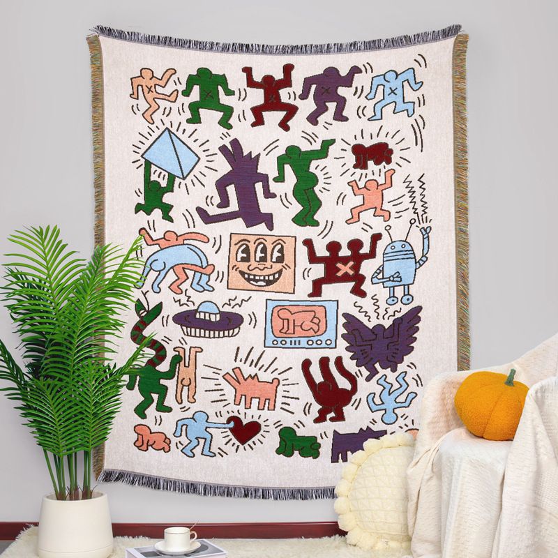 Camping Blanket Moisture Proof Camping Mat Jacquard Tapestry Cartoon Style Sofa Towel Blanket Multifunctional Sofa Blanket_maomaolike.com