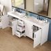 CREASION 84" White Double-Sink Bathroom Vanity: 2 Ceramic Sinks, Quartz Top, Adjustable Shelves, 3 Drawers, Silver Handles, Soft Close Hinges_maomaolike.com