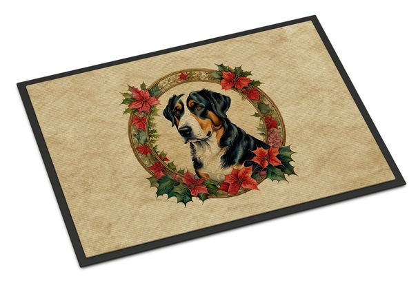 Greater Swiss Mountain Dog Christmas Flowers Doormat Front Door Mat Indoor Outdoor Rugs For Entryway, Non Slip Washable Low Pile, 24H X 36W_maomaolike.com