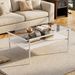 Modern Rectangular Coffee Table With Tempered Gray Glass Top And MDF Layer – Table For Living Room,White Legs_maomaolike.com
