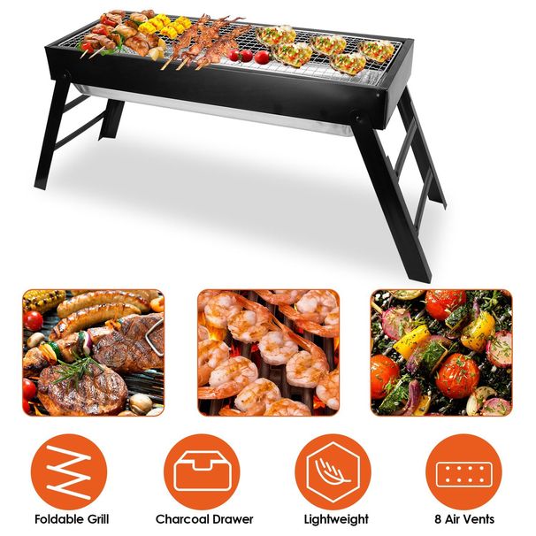 Foldable Charcoal BBQ Grill Stainless Steel Grill Net Easy Setup Portable Tabletop Barbecue Grill For Camping Picnic Outdoor Party Backyard_maomaolike.com