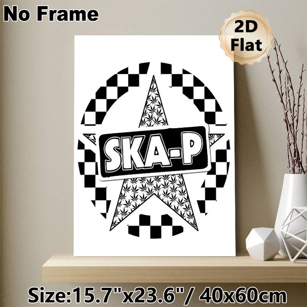 SKA-P Typography Painting Poster, Monochrome Checkered & Star Graphic Poster, Sleek Retro-style Print Ideal For Living Room, Music Studio Decor_maomaolike.com