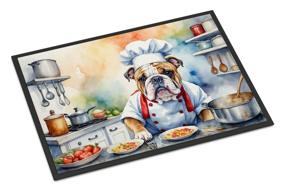 English Bulldog The Chef Doormat Front Door Mat Indoor Outdoor Rugs For Entryway, Non Slip Washable Low Pile, 24H X 36W_maomaolike.com