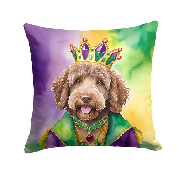 Labradoodle King Of Mardi Gras Throw Pillow Machine Washable, Indoor Outdoor Decorative Pillow For Couch, Bed Or Patio, 18Hx18W_maomaolike.com