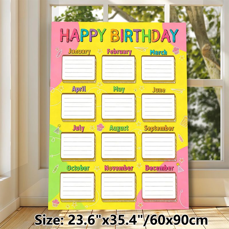 Birthday Tracker Painting Poster, Vibrant Hand-drawn Style Poster, Practical Monthly Birthday Record Display, Suitable For Office, Lounge And Party_maomaolike.com