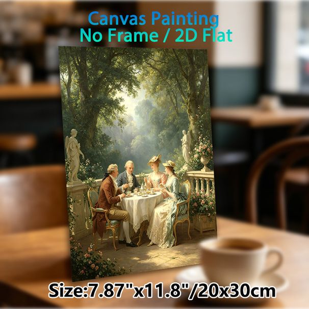 18th-Century Garden Tea Party Painting Poster, Elegant Classic Romantic Poster, Delicate Vintage Aristocratic Outdoor Tea Gathering Artwork, Ideal For_maomaolike.com