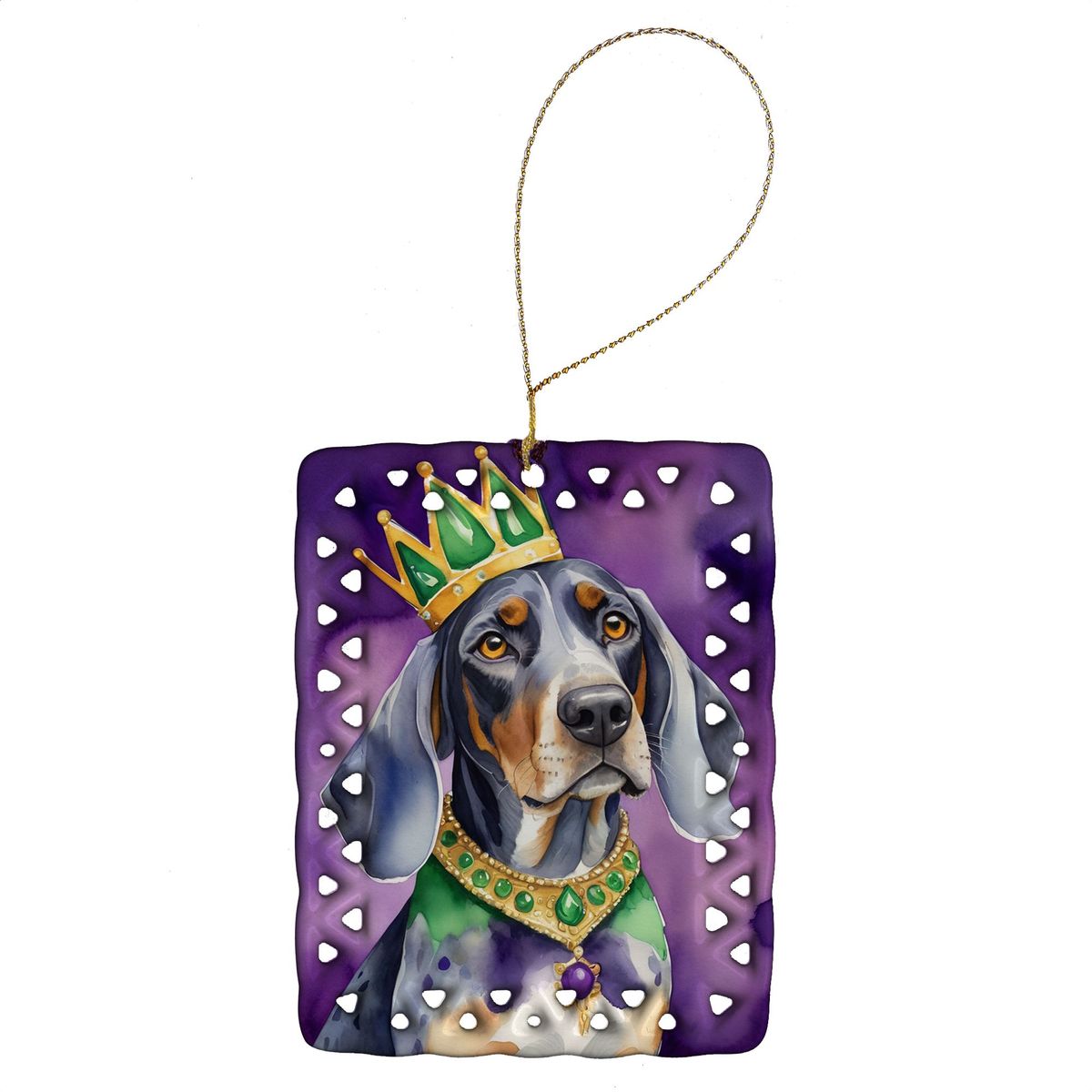 Bluetick Coonhound King Of Mardi Gras Porcelain Ornament Christmas Tree Hanging Decorations For Home Christmas Holiday, Rectangle, Gift, Multicolor_maomaolike.com
