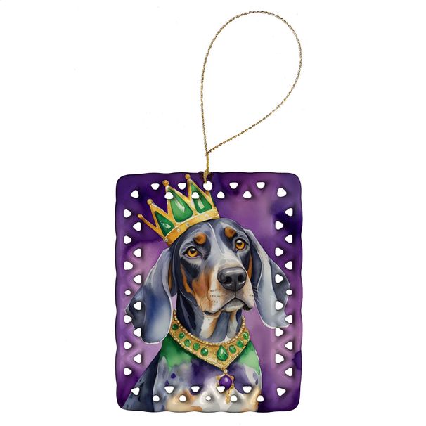 Bluetick Coonhound King Of Mardi Gras Porcelain Ornament Christmas Tree Hanging Decorations For Home Christmas Holiday, Rectangle, Gift, Multicolor_maomaolike.com