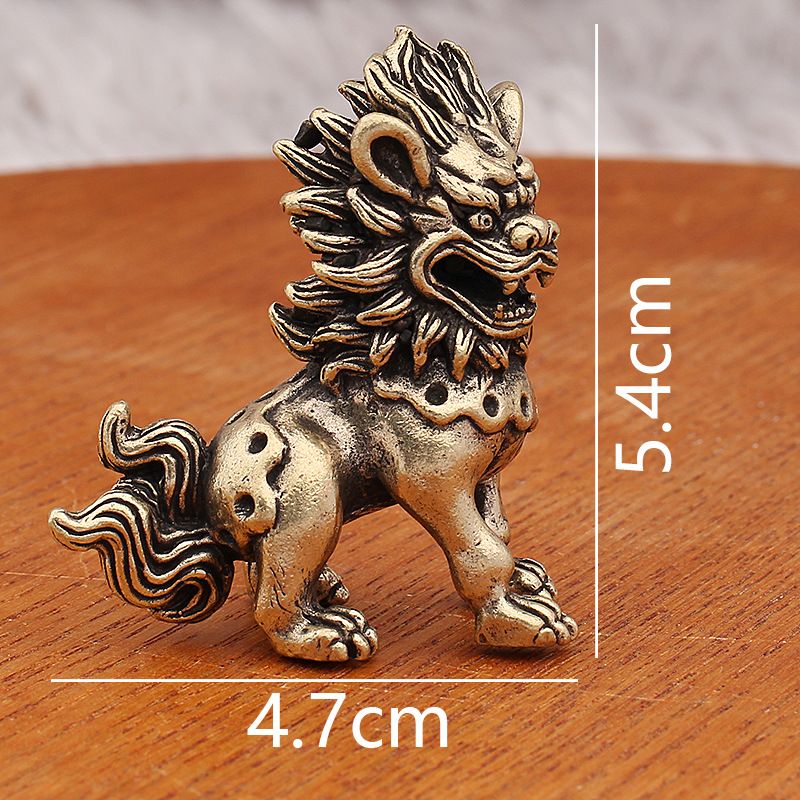 Brass Pair Of Male And Female Big-Headed Lions Home Entrance Tabletop Guardian Little Lion Metal Ornaments Crafts_maomaolike.com