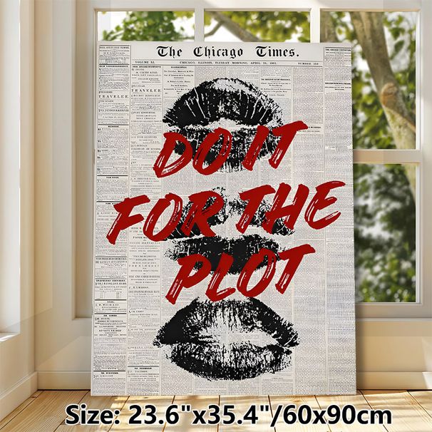 Vintage Newspaper & Lip Art Painting Poster, Bold Motivational Quote Retro Style Poster, Eye-catching Statement Decor Ideal For Bedroom, Living Room_maomaolike.com
