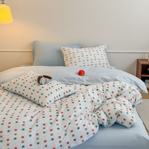 Wholesale INS Japanese Simple Colorful Plaid Pure Jacquard Four-Piece Nordic Style Full Washed Cotton 4-Piece Set_maomaolike.com