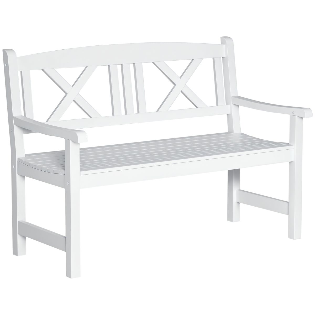 2-Seater Wooden Garden Bench, 4FT Outdoor Patio Loveseat With Unique X-Shape Back For Yard, Lawn, Porch, White_maomaolike.com