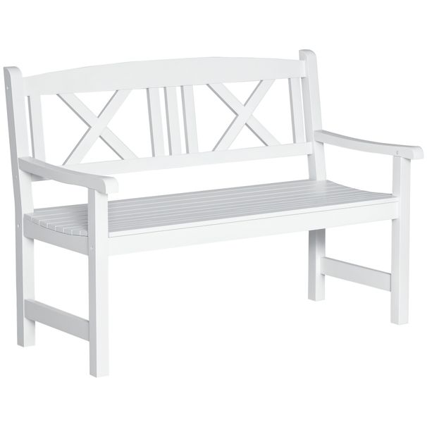 2-Seater Wooden Garden Bench, 4FT Outdoor Patio Loveseat With Unique X-Shape Back For Yard, Lawn, Porch, White_maomaolike.com