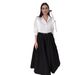 Women's Clothing all match solid color shirt high waist large swing skirt two piece suit_maomaolike.com