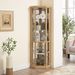 Corner Lighted Curio Cabinet Corner Glass Cabinet Lighted Curio Cabinet Corner Display Case For Living Room, Curio Cabinet, Antique Collection, Wine,Bar Glass Storage Light Included,Dark Cherry_maomaolike.com
