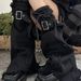 Cross border y2k black denim leg covers slimming drawstring pile socks cross design boot covers flared socks for women_maomaolike.com