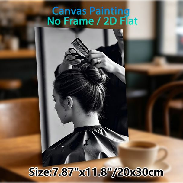 Salon Hair Styling Painting Poster, Monochrome Hairdresser Styling Bun Scene Poster, Elegant Artistic Print Ideal For Beauty Salon And Home Wall Decor_maomaolike.com