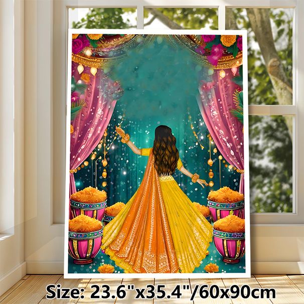 Indian Traditional Dance Painting Poster, Vibrant Colorful Festive Celebration Scene Poster, Captivating Cultural Artwork Ideal For Living Room_maomaolike.com