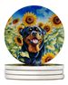 Rottweiler In Sunflowers Large Sandstone Coasters Pack Of 4 Absorbent Round Coasters Decor Gifts For Men Or Women, 4 In, Multicolor_maomaolike.com