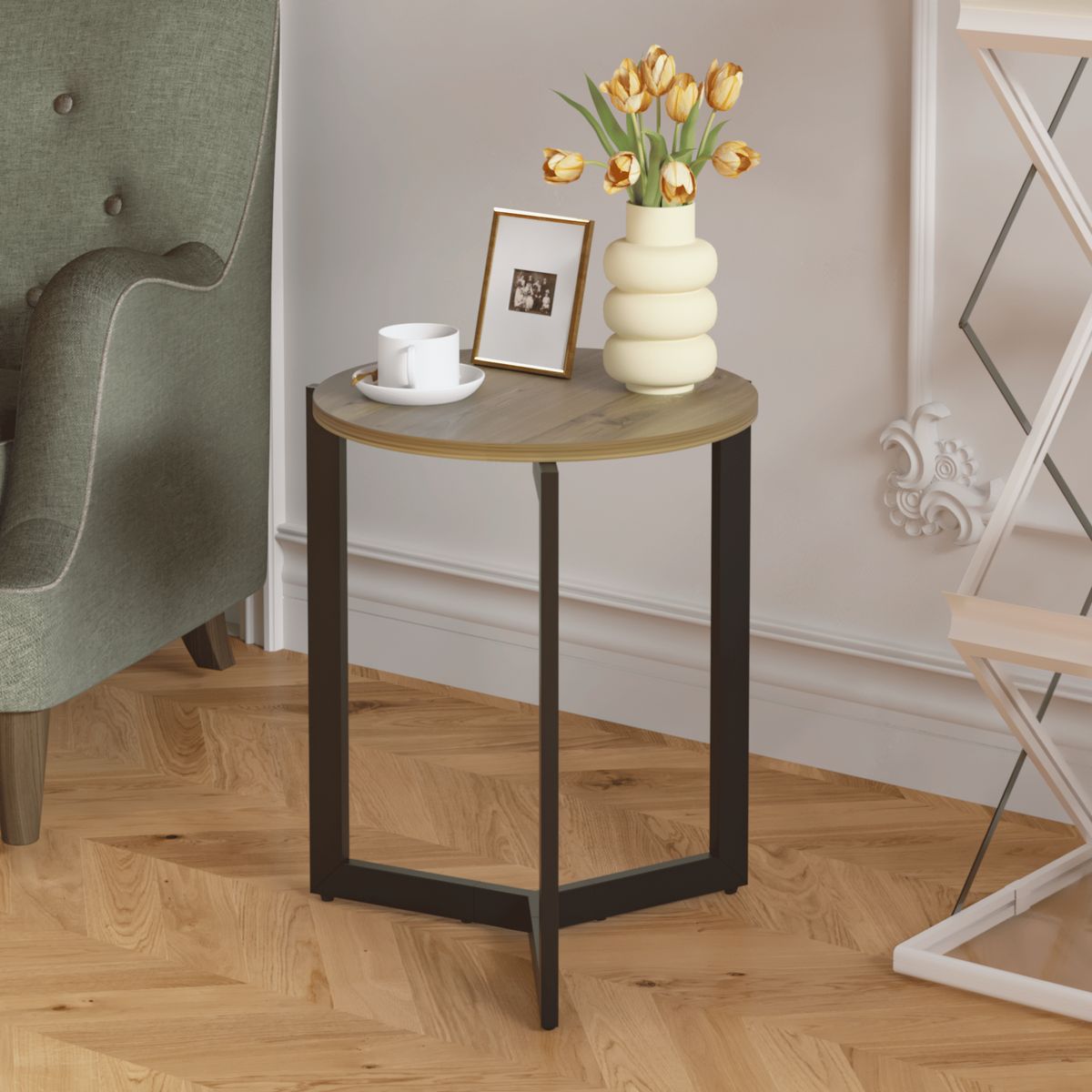 19.68"H Round Side Table, Round Accent End Table With Sturdy Metal Frame, Round Nightstand, For Living Room, Bedroom, Balcony, Office_maomaolike.com