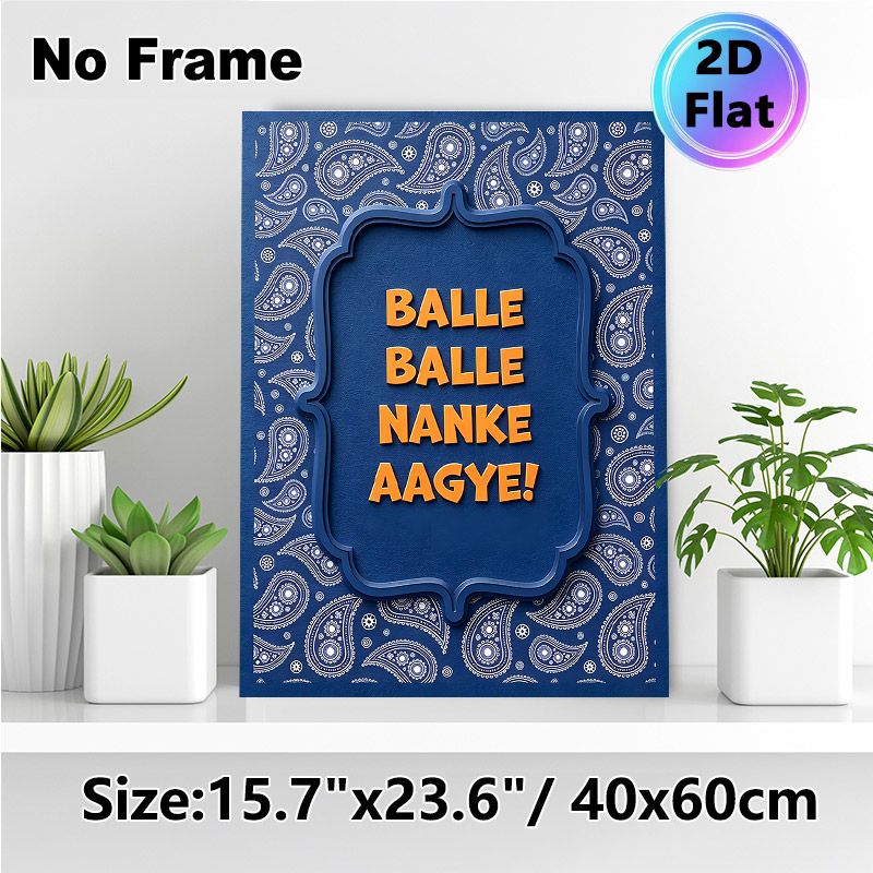 Paisley Themed Typography Painting Poster, Rich Blue Ethnic Pattern With Bold Orange Text Poster, Distinct Cultural Decor Ideal For Living Room_maomaolike.com