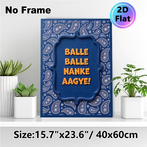 Paisley Themed Typography Painting Poster, Rich Blue Ethnic Pattern With Bold Orange Text Poster, Distinct Cultural Decor Ideal For Living Room_maomaolike.com
