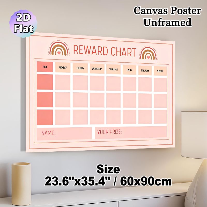 Boho Reward Chart Painting Poster, Warm Pastel Pink Bohemian Style Poster, Practical Chart To Track Daily Tasks And Reward Goals, Ideal For Home Or_maomaolike.com