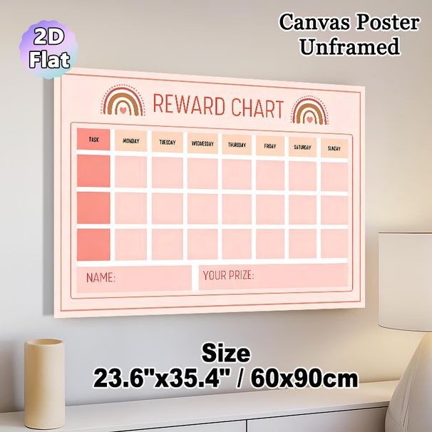 Boho Reward Chart Painting Poster, Warm Pastel Pink Bohemian Style Poster, Practical Chart To Track Daily Tasks And Reward Goals, Ideal For Home Or_maomaolike.com