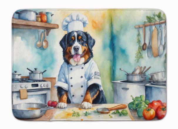 Bernese Mountain Dog The Chef Memory Foam Kitchen Mat Machine Washable Anti-Fatigue Mat Cushion Comfort Bath Mat Or Kitchen Rug_maomaolike.com