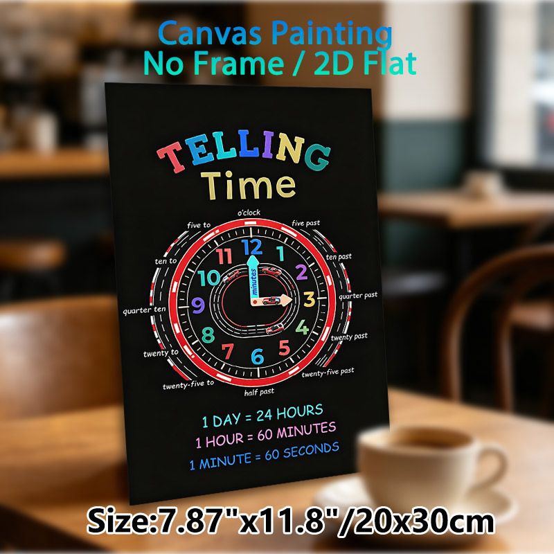 Telling Time Painting Poster, Vibrant Race Car Clock Graphic Poster, Educational Tool To Learn Time Reading And Conversions, Ideal For Classroom Or_maomaolike.com