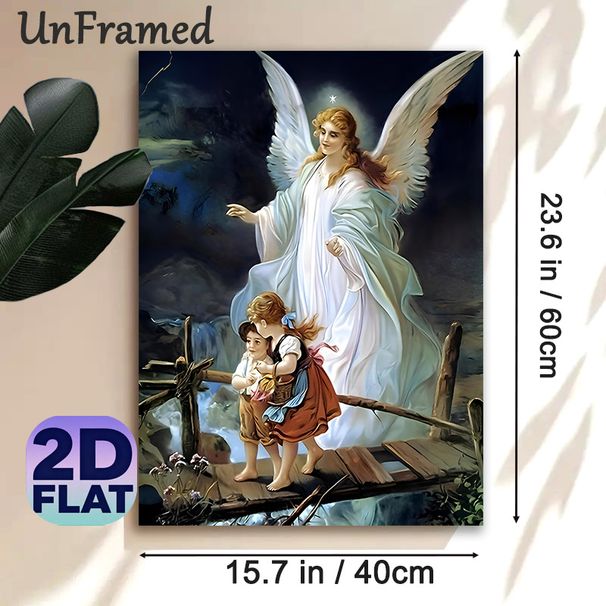 Guardian Angel Themed Painting Poster, Soft-toned Traditional Religious Scene Poster, Peaceful Spiritual Artwork Suitable For Home And Prayer Room_maomaolike.com