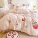 Cute Cat Girly Heart Washed Embroidered Four-Piece Set Soft Pure Cotton Duvet Cover Bedding 1.2m_maomaolike.com