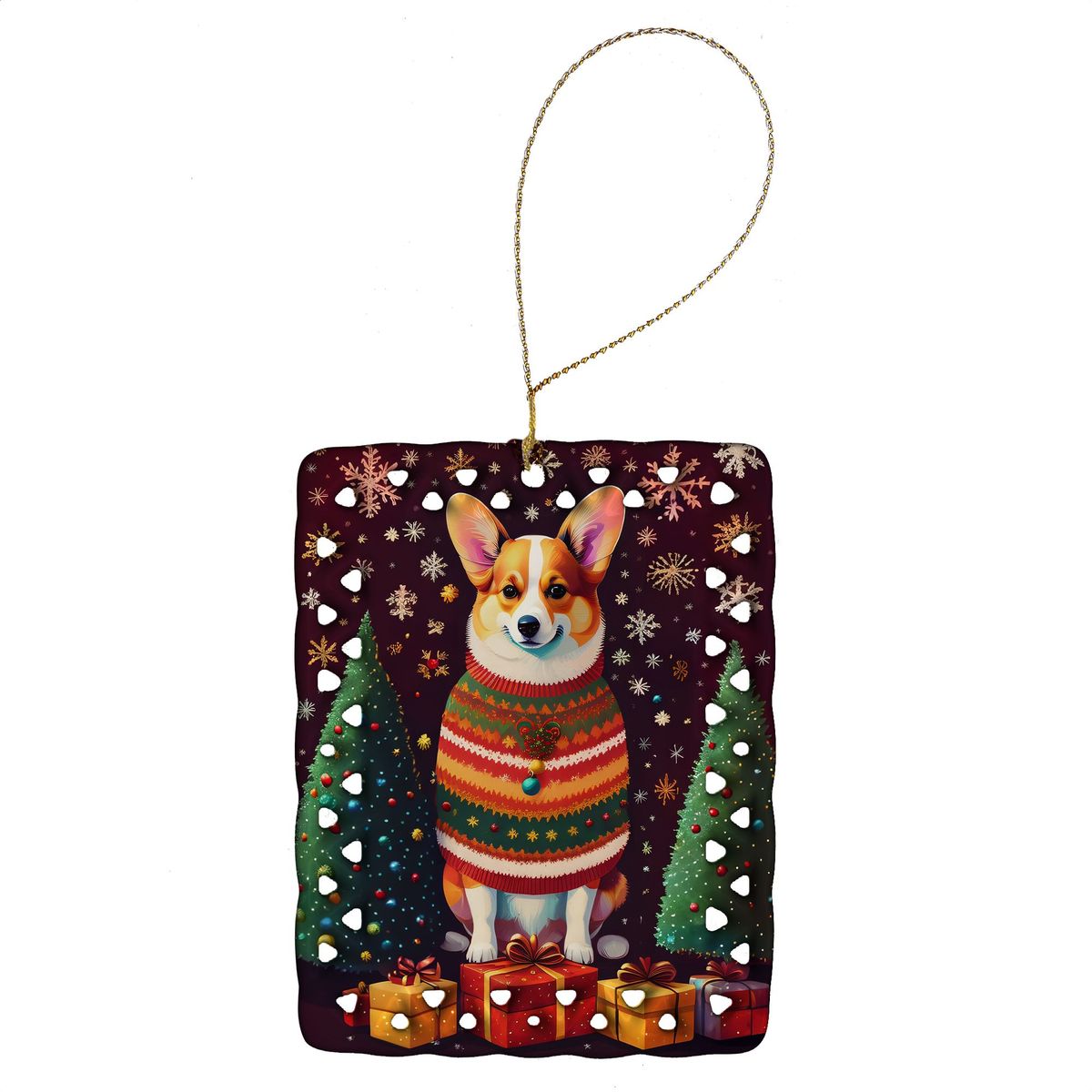 Corgi Holiday Christmas Porcelain Ornament Christmas Tree Hanging Decorations For Home Christmas Holiday, Rectangle, Gift, Multicolor_maomaolike.com