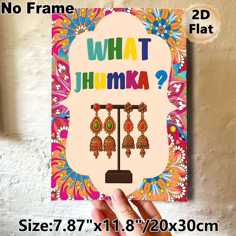 Jhumka Themed Painting Poster, Vibrant Ethnic Style Poster, Colorful Indian Jhumka Earrings With Intricate Floral Border, Eye-catching Cultural Decor_maomaolike.com