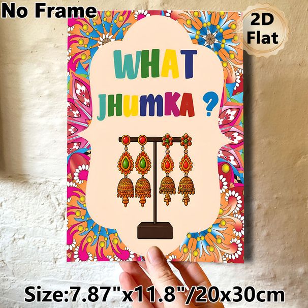 Jhumka Themed Painting Poster, Vibrant Ethnic Style Poster, Colorful Indian Jhumka Earrings With Intricate Floral Border, Eye-catching Cultural Decor_maomaolike.com