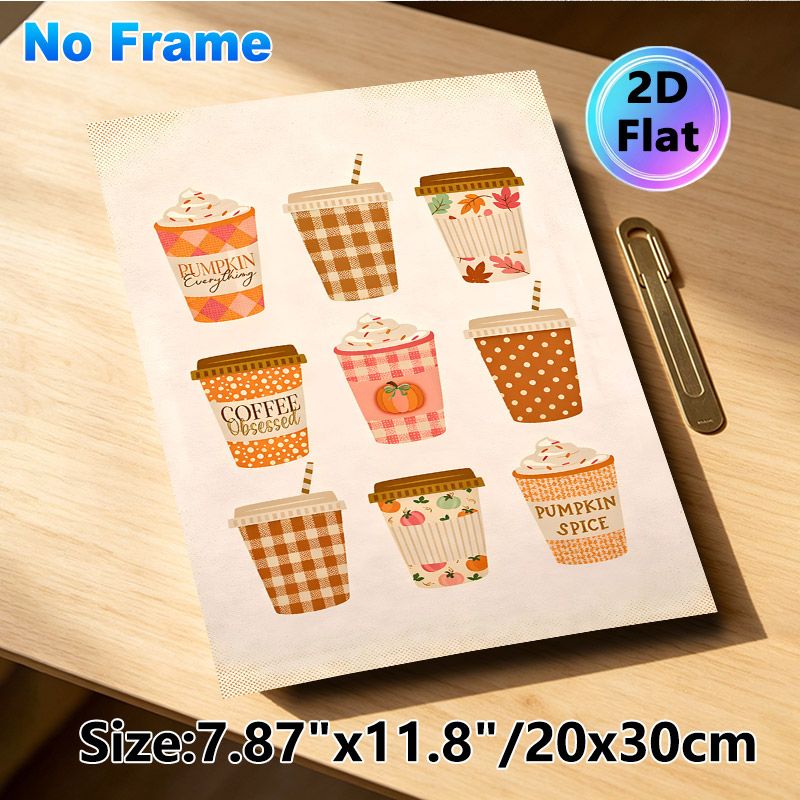 Autumn Coffee & Pumpkin Painting Poster, Warm-toned Cute Illustrated Poster, Charming Fall-themed Coffee Cup Designs With Cozy Vibe, Ideal For Home_maomaolike.com