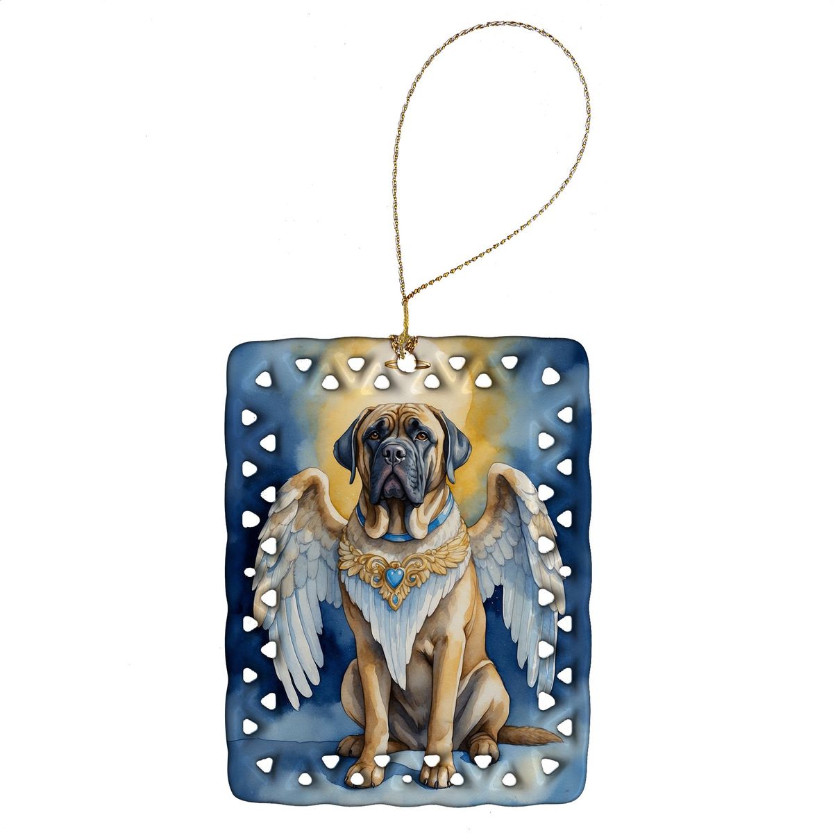 Mastiff My Angel Porcelain Ornament Christmas Tree Hanging Decorations For Home Christmas Holiday, Rectangle, Gift, Multicolor_maomaolike.com