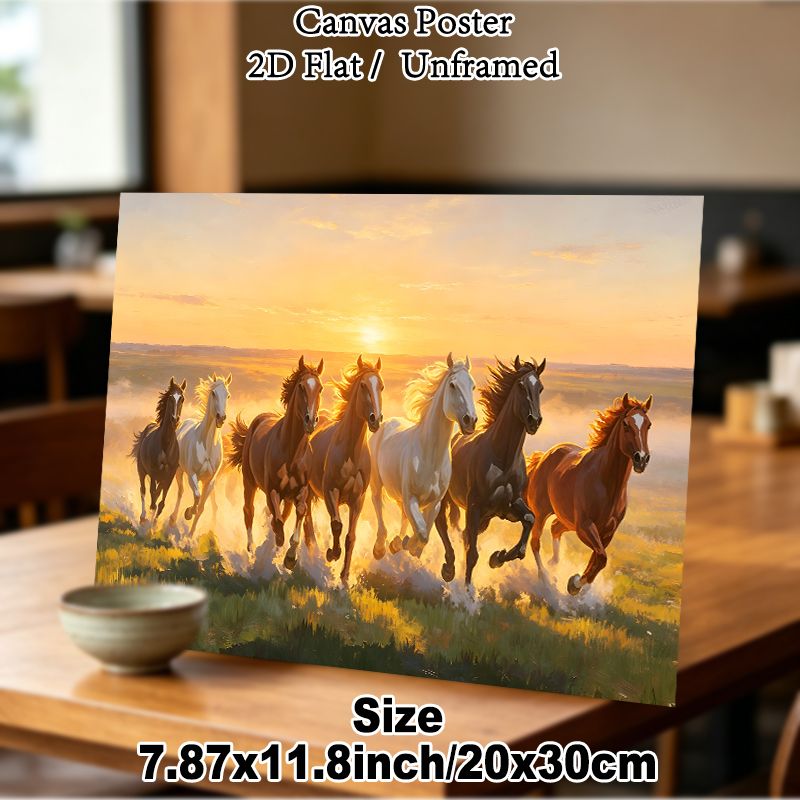 Running Horses Painting Poster, Vibrant Realistic Sunset Grassland Scene Poster, Dynamic Energetic Design, Ideal For Living Room And Office Wall Decor_maomaolike.com