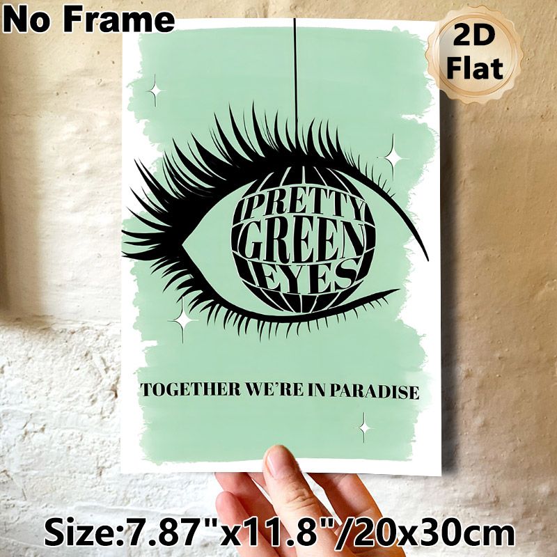 Pretty Green Eyes Painting Poster, Minimalist Retro Black Eye & Disco Ball Text Art Poster, Stylish Artistic Decor Ideal For Bedroom, Living Room Or_maomaolike.com