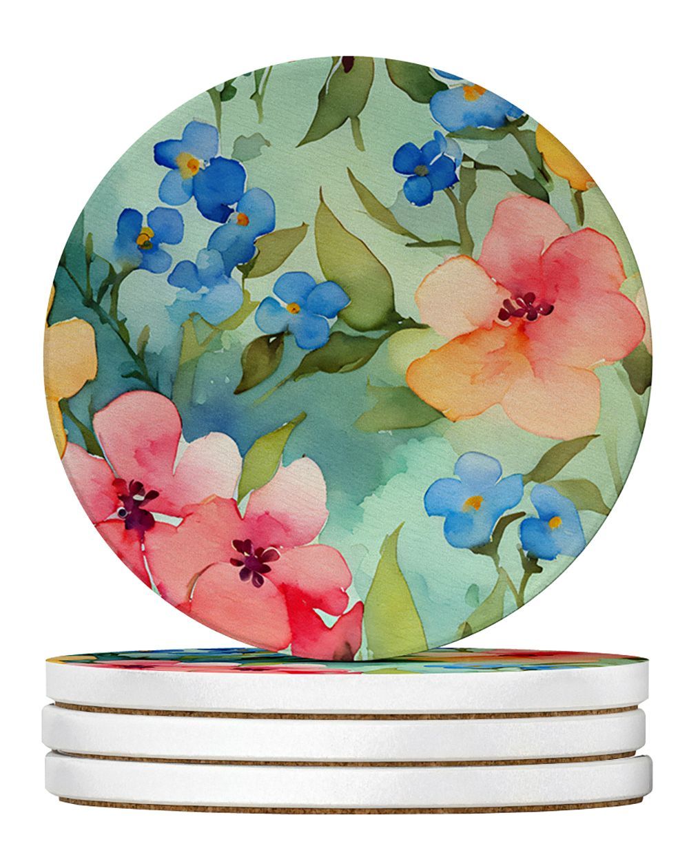 Alaska Forget-me-nots In Watercolor Large Sandstone Coasters Pack Of 4 Absorbent Round Coasters Decor Gifts For Men Or Women, 4 In, Multicolor_maomaolike.com