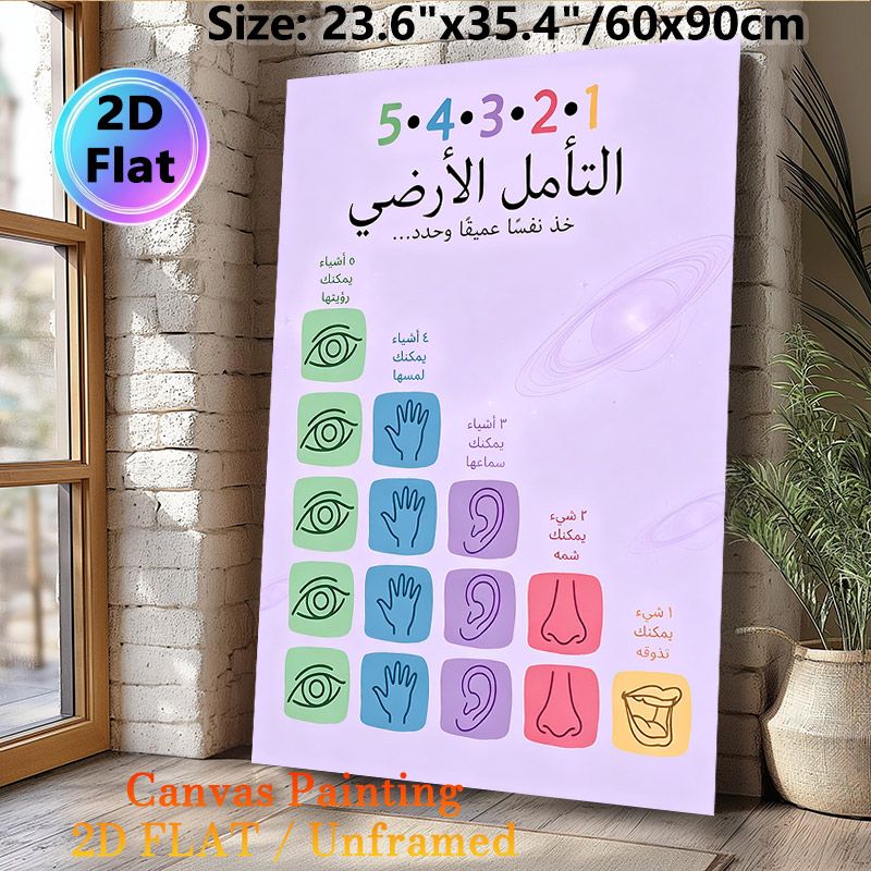 5-4-3-2-1 Grounding Technique Mindfulness Painting Poster, Soft-toned Minimalist Arabic Graphic Poster, Aids Emotional Regulation, Ideal For Home And_maomaolike.com