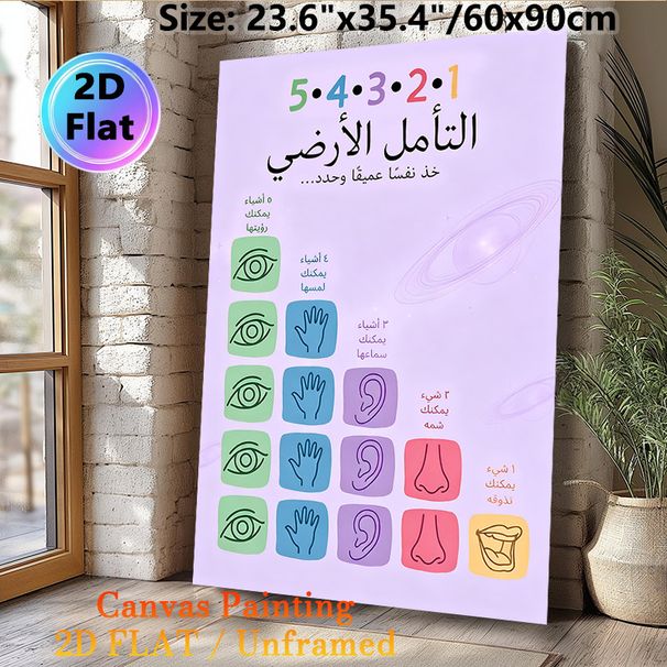 5-4-3-2-1 Grounding Technique Mindfulness Painting Poster, Soft-toned Minimalist Arabic Graphic Poster, Aids Emotional Regulation, Ideal For Home And_maomaolike.com