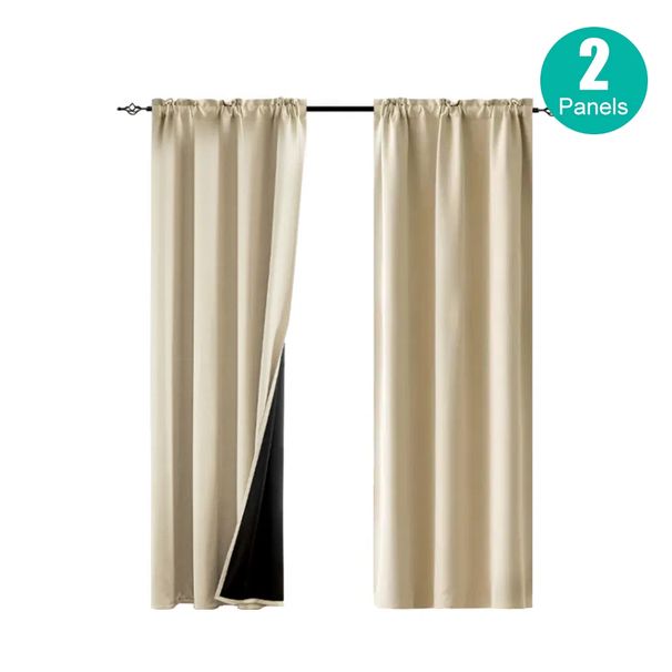 Rod Pocket Thermal Insulated With Coated Lining 52 In. W X 63 In. L Indoor Blackout Curtains,2 Colors Available,Set Of 2_maomaolike.com