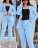 Women's Clothing solid color slim fit casual fashion waist double breasted two piece suit_maomaolike.com
