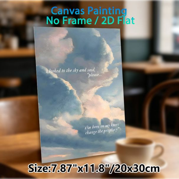 Cloudy Sky With Inspirational Quote Painting Poster, Soft-hued Dreamy Cloudscape Poster, Soothing Artwork With Reflective Poetic Words, Ideal For_maomaolike.com