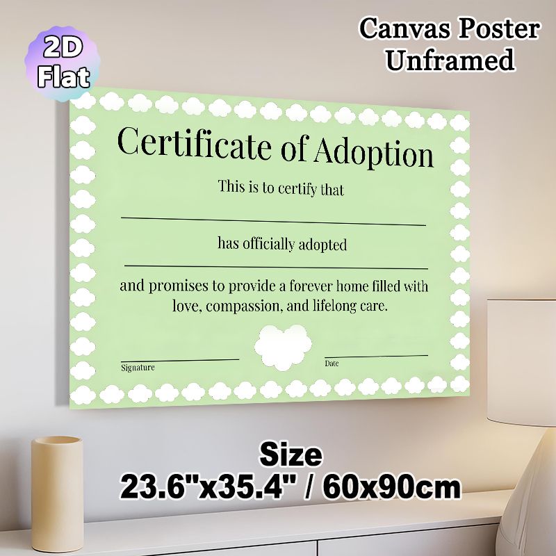 Adoption Certificate Painting Poster, Pastel-toned Cloud-bordered Certificate Poster, Heartfelt Keepsake For Commemorating Adoption, Suitable For Home_maomaolike.com