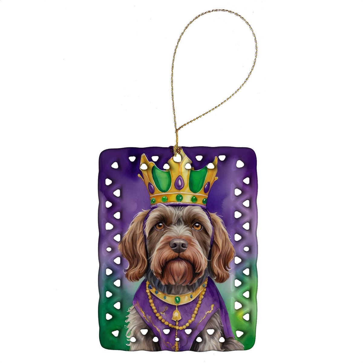 Wirehaired Pointing Griffon King Of Mardi Gras Porcelain Ornament Christmas Tree Hanging Decorations For Home Christmas Holiday, Rectangle, Gift, Multicolor_maomaolike.com