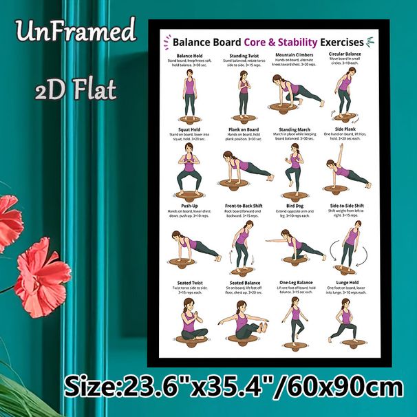 Balance Board Core & Stability Exercises Painting Poster, Clear Cartoon-style Workout Guide Poster, Detailed Core Training Instructions, Ideal For_maomaolike.com