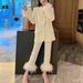 Women's clothing Internet celebrity style ostrich feather suit two-piece suit temperament dress women's pants suit_maomaolike.com