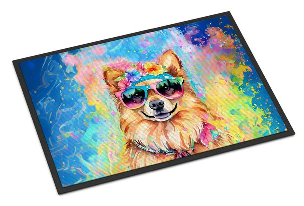 Pomeranian Hippie Dawg Doormat Front Door Mat Indoor Outdoor Rugs For Entryway, Non Slip Washable Low Pile, 24H X 36W_maomaolike.com